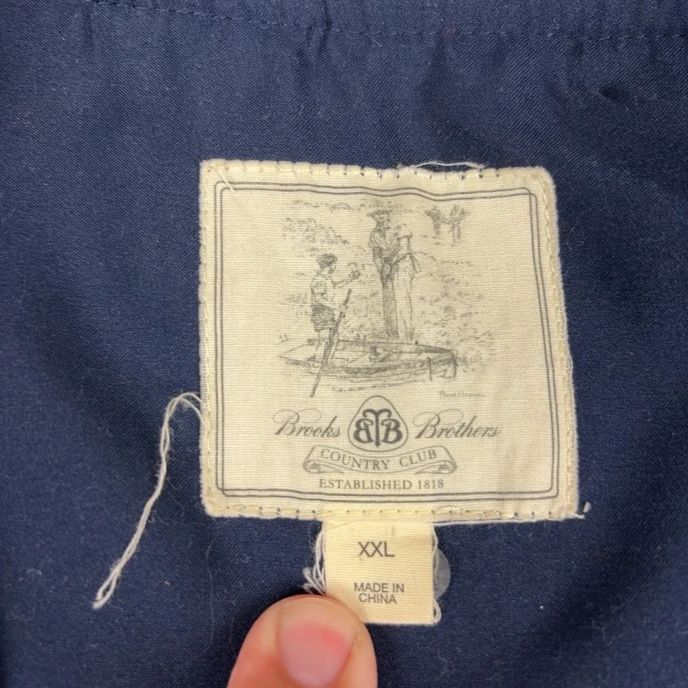 Brooks Brothers Jacket Mens 2XL Blue V-Neck Golf Windbreaker Pullover Lined